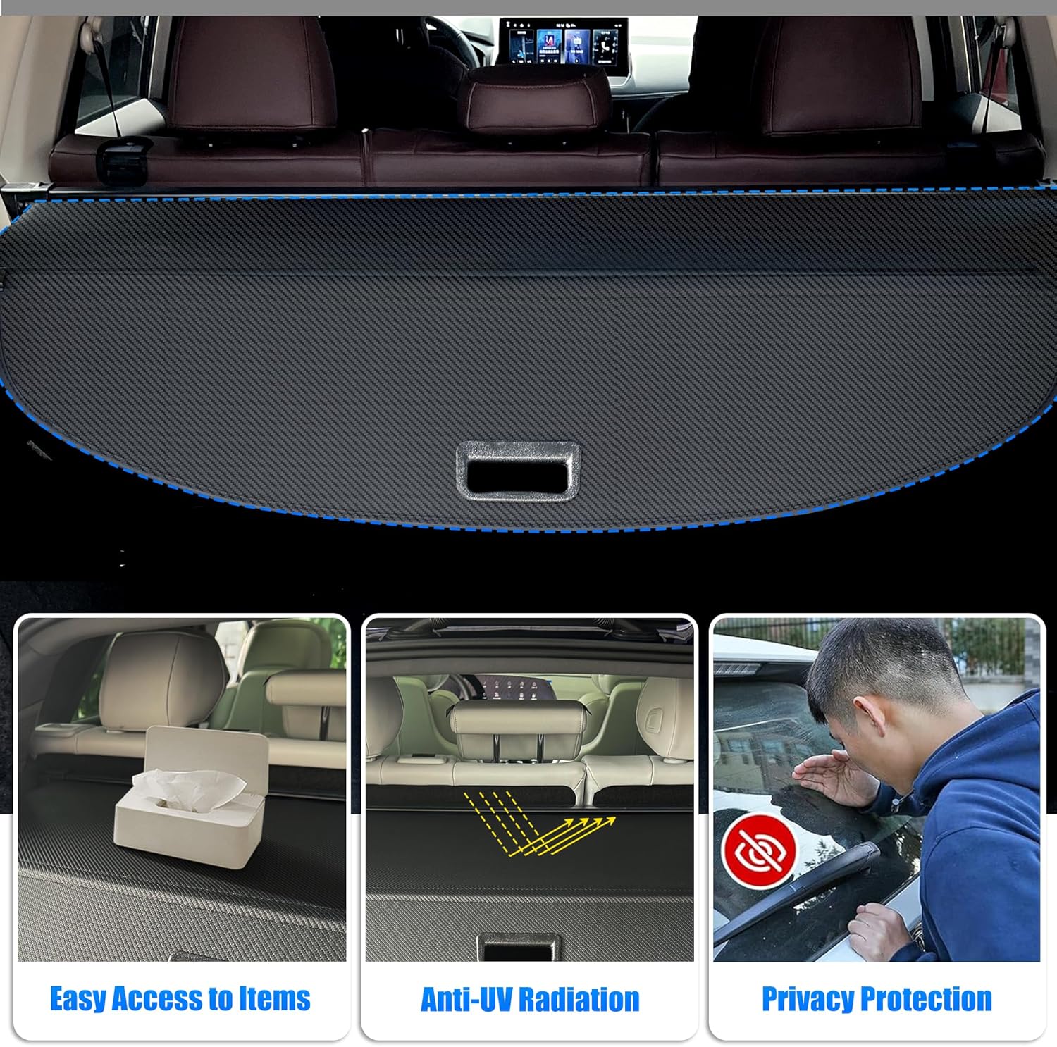 Cargo Cover for 2021-2025 Nissan Rogue, Retractable Rear Trunk Cover Compatible with 2023 2024 2025 Nissan Rogue Security Shielding Shade No Gap Car Accessory Black, Carbon Fiber